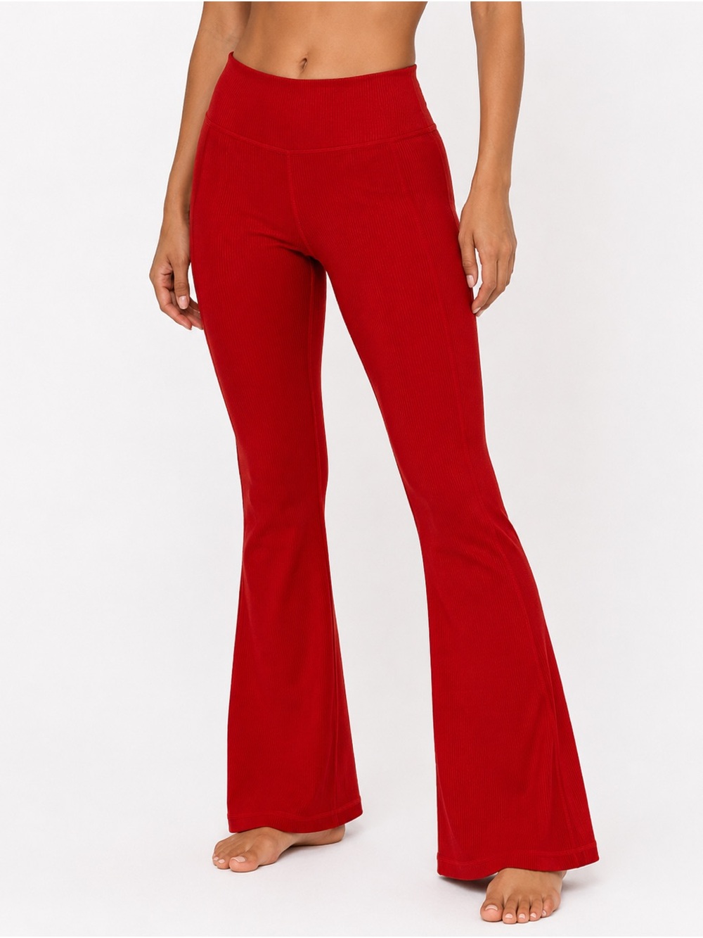 Athleta High-Waist Red Flared Ribbed Pants